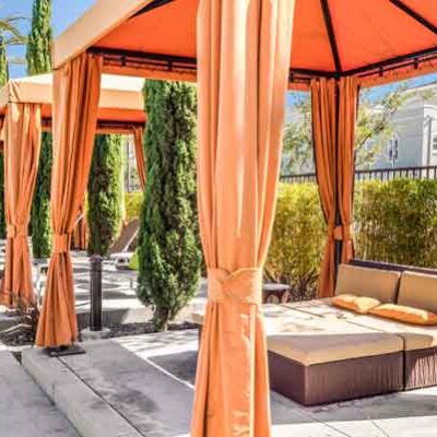 Resort style cabanas at Three Sixty South Bay